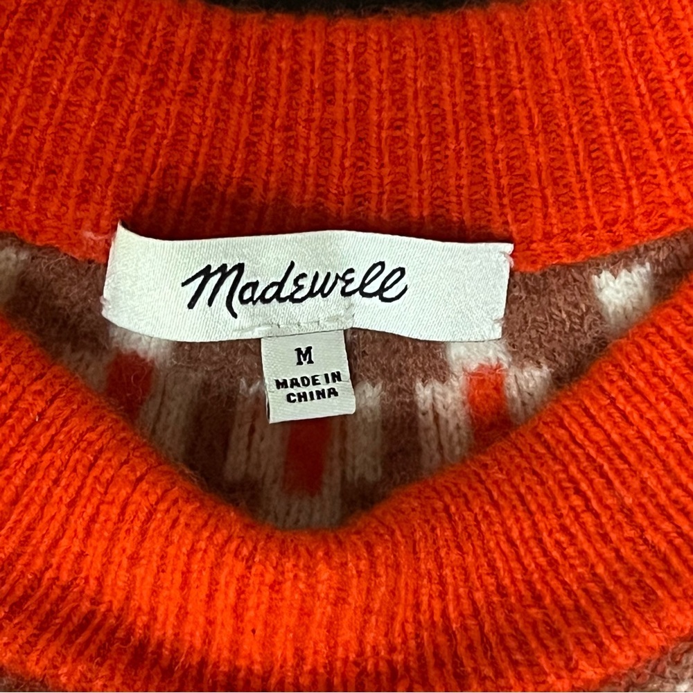 Madewell Fair Isle Mayer Pullover Sweater Pink Red White Womens Size M Cozy Knit - Picture 11 of 15